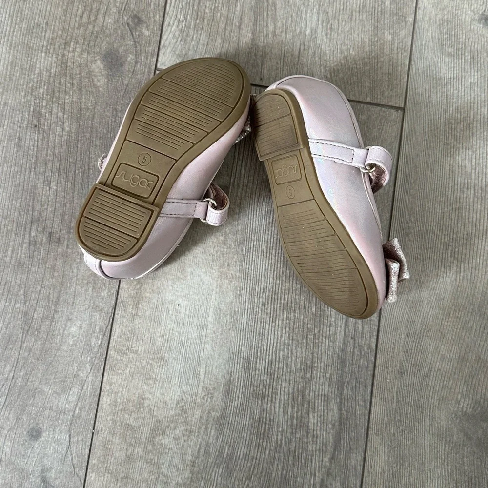 Sugar Toddler Girl Glitter Ribbon Dress Shoes Size 5 EUC